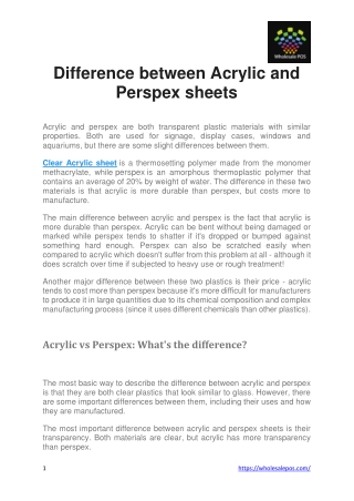 Difference between Acrylic and Perspex sheets