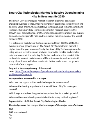 Smart City Technologies Market