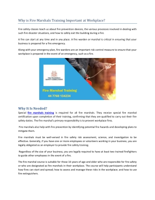 Why is Fire Marshals Training Important At Workplace pdf