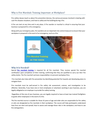 Why is Fire Marshals Training Important At Workplace ppt