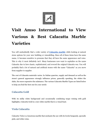 Visit Amso International to View Various & Best Calacatta Marble Varieties