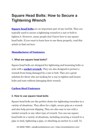 Square Head Bolts How to Secure a Tightening Wrench