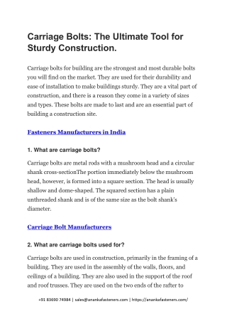 Carriage Bolts The Ultimate Tool for Sturdy Construction.