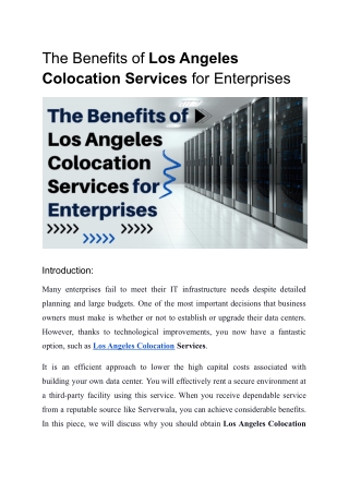 The Benefits of Los Angeles Colocation for Enterprises