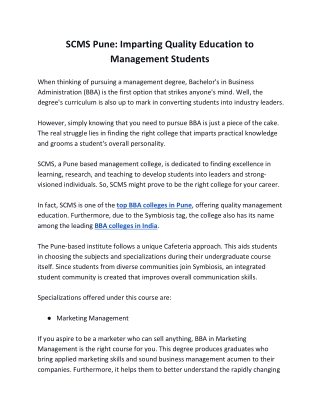 SCMS Pune - Imparting Quality Education to Management Students
