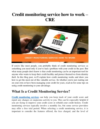 Credit Monitoring Service how to work - cre