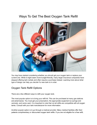 Ways To Get The Best Oxygen Tank Refill