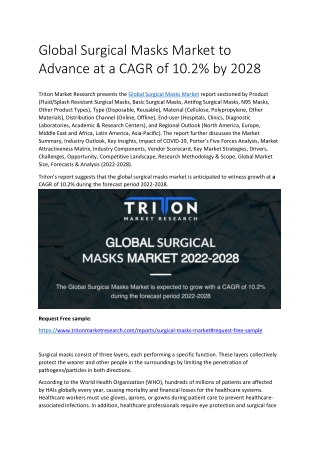 Global Surgical Masks Market to Advance at a CAGR of 10.2% by 2028
