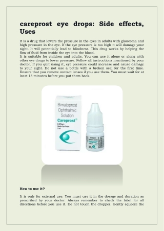 careprost eye drops Side effects, Uses