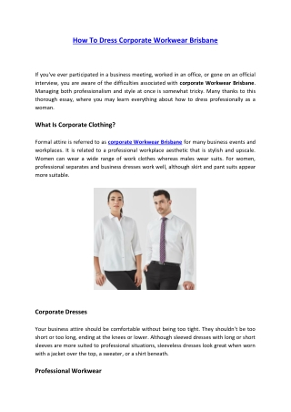 How To Dress Corporate Workwear Brisbane