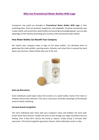 Why Use Promotional Water Bottles With Logo
