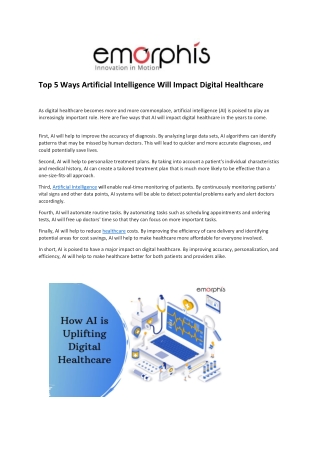 Top 5 Ways Artificial Intelligence Will Impact Digital Healthcare