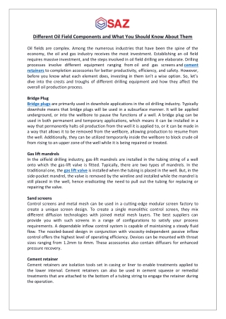 Different Oil Field Components and What You Should Know About Them