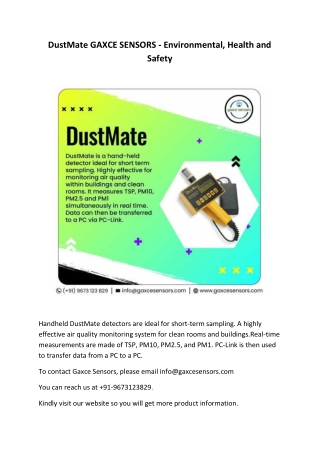 DustMate GAXCE SENSORS - Environmental, Health and Safety