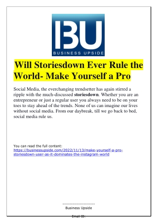 Will Storiesdown Ever Rule the World- Make Yourself a Pro