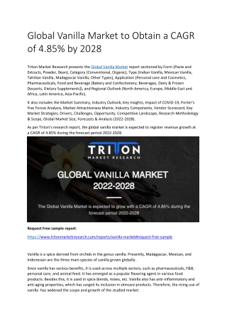 Global Vanilla Market to Obtain a CAGR of 4.85% by 2028