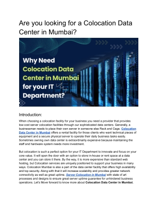 Why Need Colocation Data Center in Mumbai for your IT Department