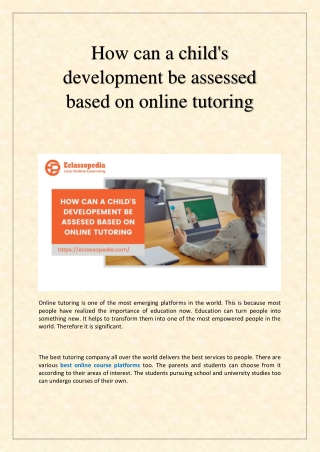 How can a child's development be assessed based on online tutoring