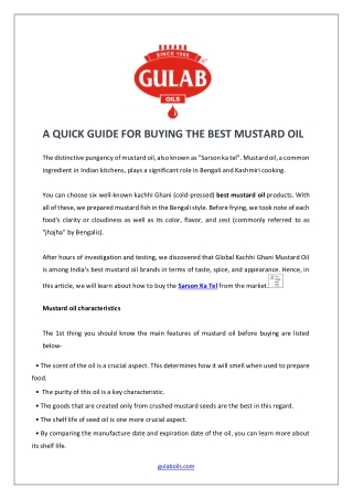 A QUICK GUIDE FOR BUYING THE BEST MUSTARD OIL