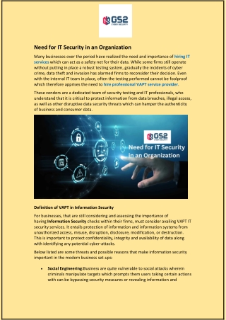 Need for IT Security in an Organization