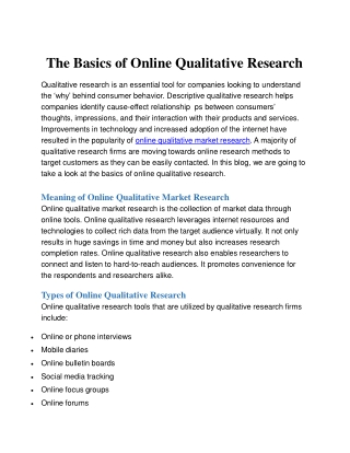 The Basics of Online Qualitative Research