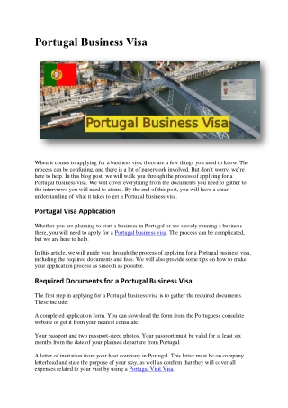 Portugal Business Visa