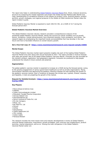 Global Pediatric Vaccines Market top companies, sales revenue and forecast 2027
