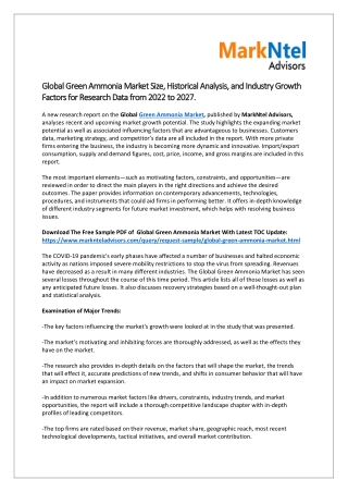 Global Green Ammonia Market Share, Size and Demand