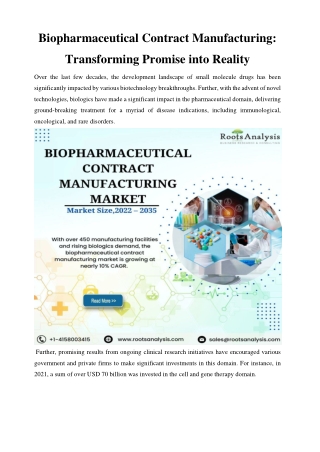 Biopharmaceutical Contract Manufacturing Market | Industry Analysis | 2035