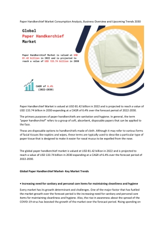 Paper Handkerchief Market Share, Size, Demand, Key Players by Forecast 2030