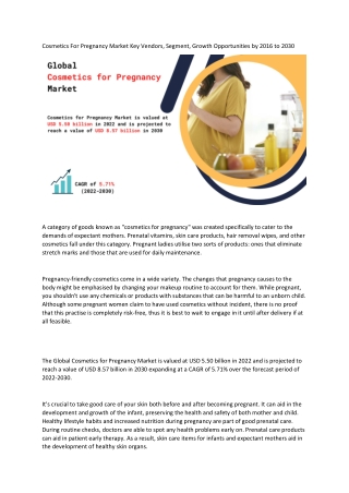 Cosmetics For Pregnancy Market Analysis, Trends and Dynamic Demand by Forecast