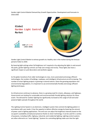 Garden Light Control Market Demand Key Growth Opportunities