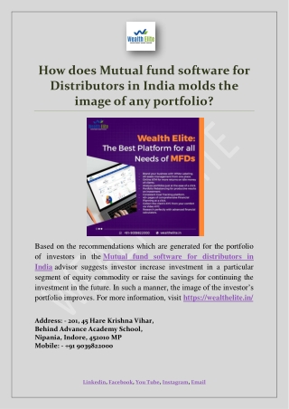 How does Mutual fund software for Distributors in India molds the image of any portfolio