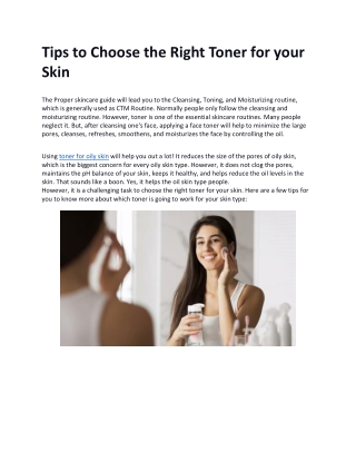 Tips to Choose the Right Toner for your Skin