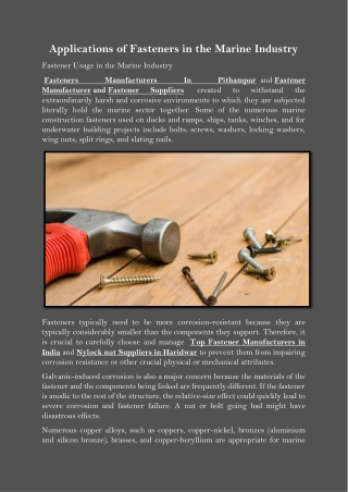 Applications of Fasteners in the Marine Industry