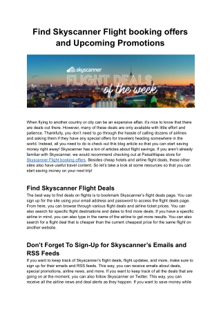 Find Skyscanner Flight booking offers, and Upcoming Promotions
