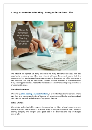 4 Things To Remember When Hiring Cleaning Professionals For Office