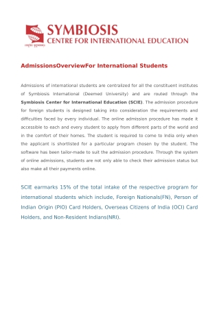 UG Admission for International Student