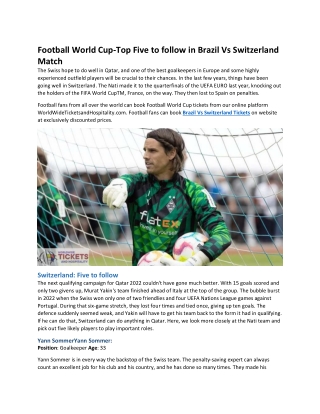 Football World Cup-Top Five to follow in Brazil Vs Switzerland Match