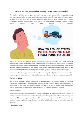 How to Reduce Stress While Moving Car From Pune to Delhi