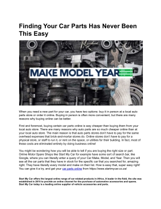 Finding Your Car Parts Has Never Been This Easy