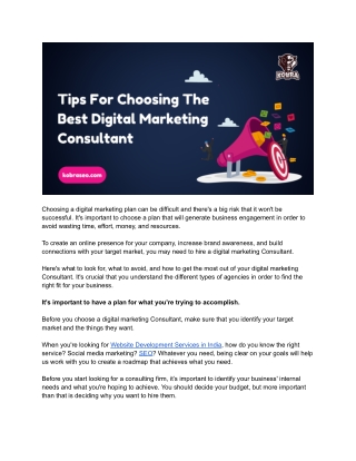 Tips For Choosing The Best Digital Marketing Consultant