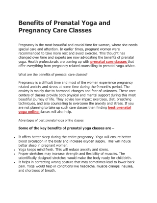Benefits of Prenatal Yoga and Pregnancy Care Classes