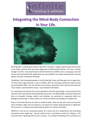 Integrating the Mind-Body Connection in Your Life.