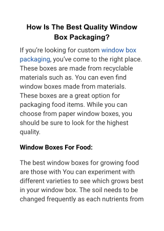 How Is The Best Quality Window Box Packaging