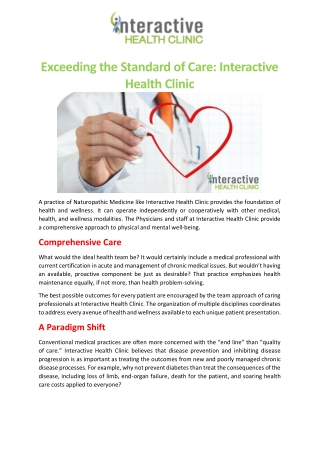 Exceeding the Standard of Care Interactive Health Clinic