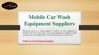 Mobile Car Wash Equipment Suppliers | Mdcarcare.com.au