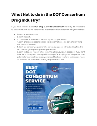 What Not to do in the DOT Consortium Drug Industry