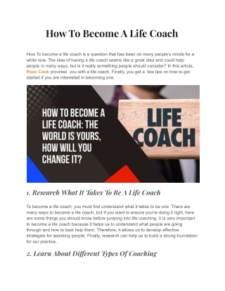 Getting Established As A Life Coach