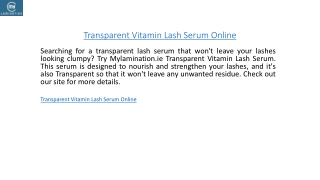 Transparent Vitamin Lash Serum Online  Mylamination.ie